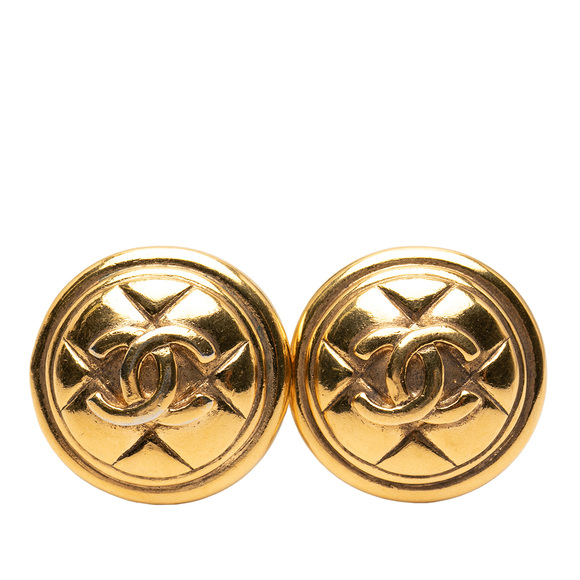 Pre-Loved Chanel Gold Plated CC Round Clip On Earrings